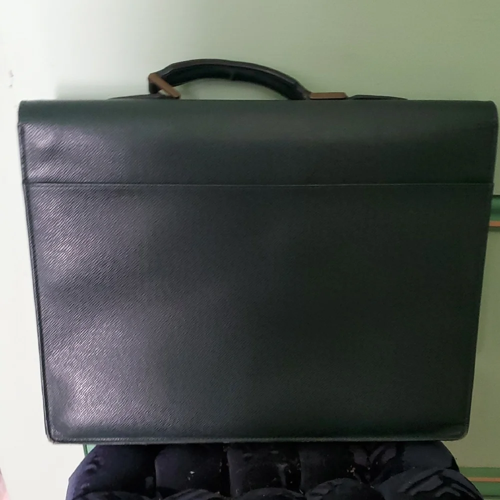 Authentic Louis Vuitton Elegant Green Leather Briefcase
